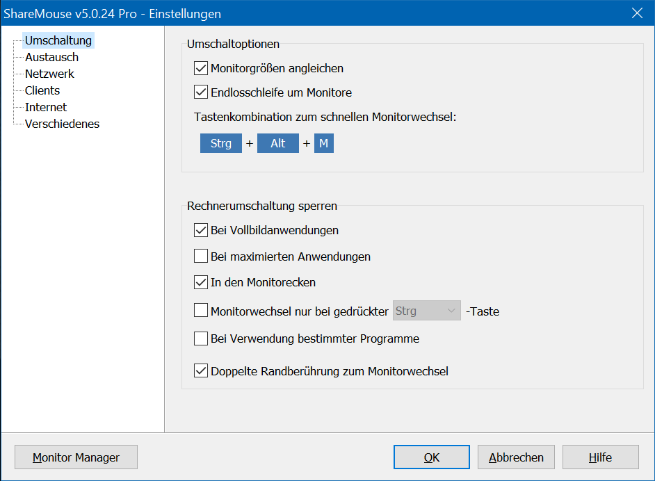 Einstellungen - Umschaltung